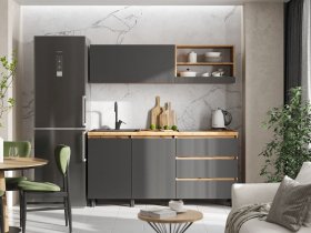 Кухонный гарнитур 1,7м Хелен  (дуб крафт золотой/графит) в Мирном - mirnyj.mebel-nsk.ru | фото