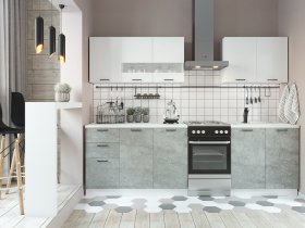 Кухонный гарнитур Дуся 2,0 м (белый глянец/цемент) в Мирном - mirnyj.mebel-nsk.ru | фото