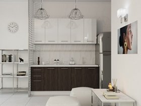 Кухонный гарнитур МДФ Выгодно и точка 2,0 м (белый глянец/ироко) в Мирном - mirnyj.mebel-nsk.ru | фото