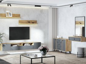 Модульная гостиная Байкал (дуб крафт золотой/графит) в Мирном - mirnyj.mebel-nsk.ru | фото
