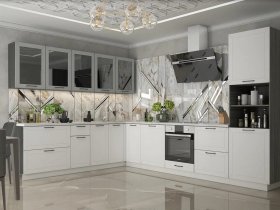 Модульная кухня Глэдис (белый снег/лайт грей софт/корпус анкор темный) в Мирном - mirnyj.mebel-nsk.ru | фото