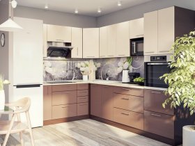 Модульная кухня Классика (ваниль/шоколад) в Мирном - mirnyj.mebel-nsk.ru | фото