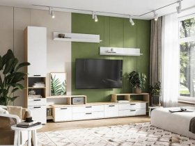 Модульная стенка Санса (дуб сонома/белый) в Мирном - mirnyj.mebel-nsk.ru | фото