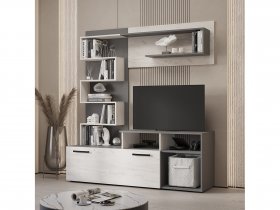 Стенка Евро (графит/дуб крафт белый) в Мирном - mirnyj.mebel-nsk.ru | фото