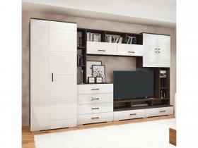Стенка Коста МДФ (дуб венге/белый глянец) в Мирном - mirnyj.mebel-nsk.ru | фото